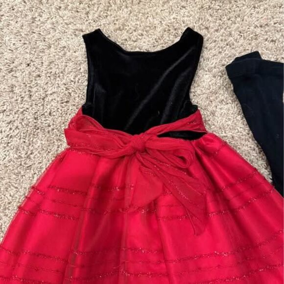 Girls Youngland Boutique Red/Black Christmas Twirl Dress Formal + Tights Size 4 - Picture 6 of 7